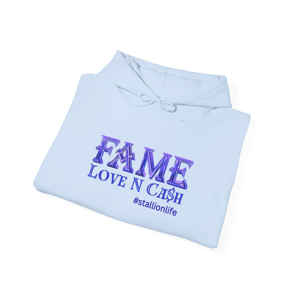 Fame Love N Cash Hoodie — Retro Purple Graphic Pullover