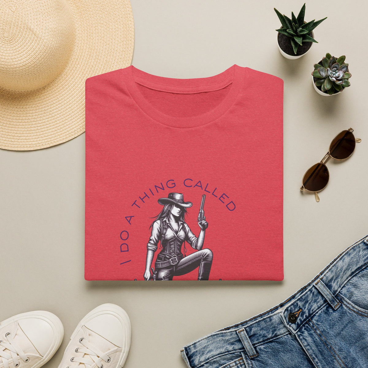 Cowgirl with Revolver T-Shirt | I Do a Thing Called What I Want design