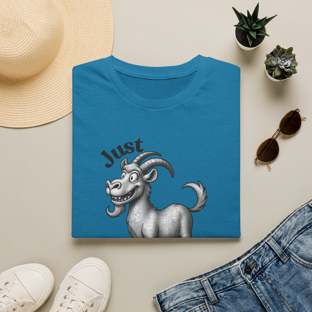 Just Goat With It T-Shirt | Funny Goat Illustration