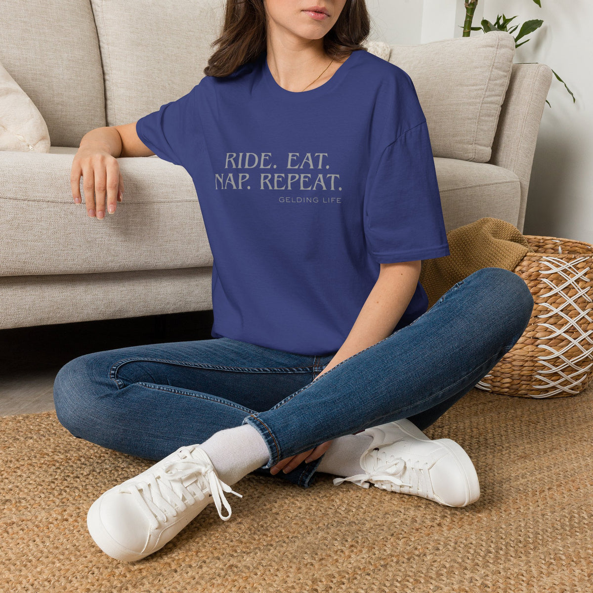 Ride. Eat. Nap. Repeat. T-Shirt | Gelding Life equestrian slogan tee