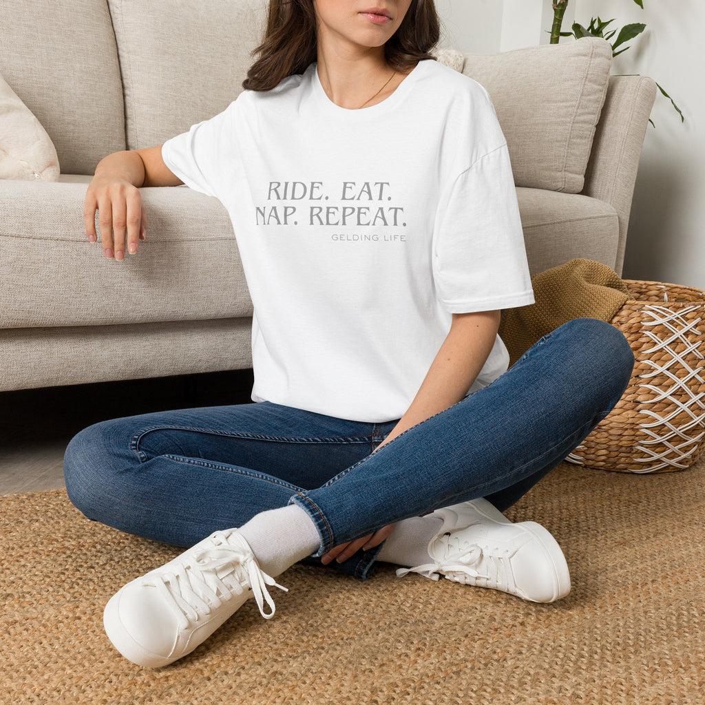 Ride. Eat. Nap. Repeat. T-Shirt | Gelding Life equestrian slogan tee