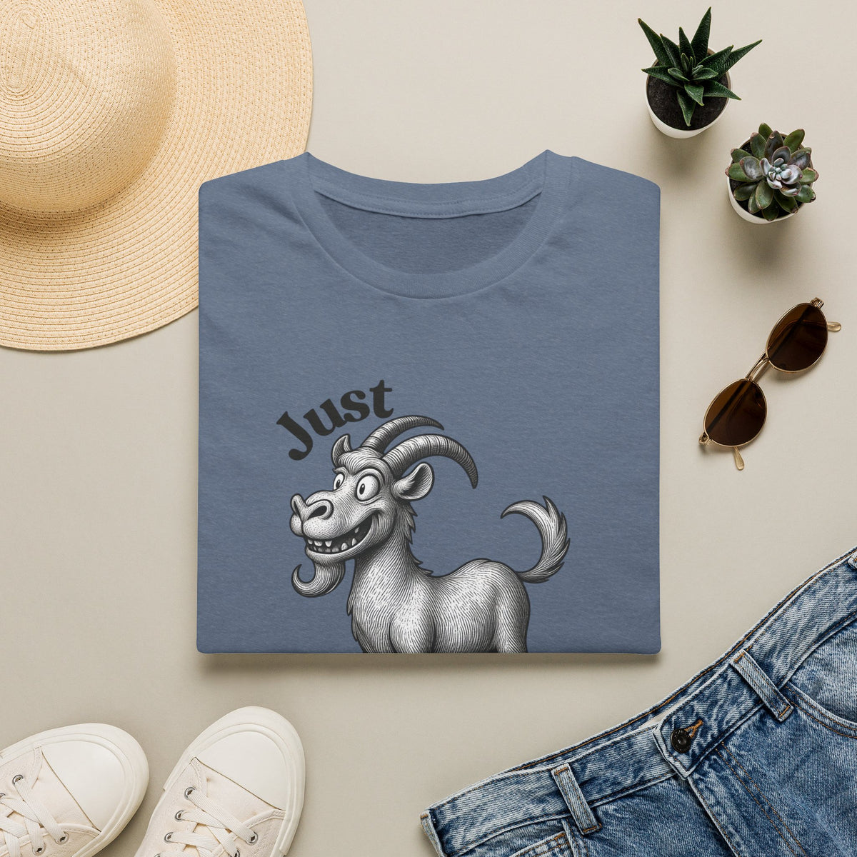Just Goat With It T-Shirt | Funny Goat Illustration