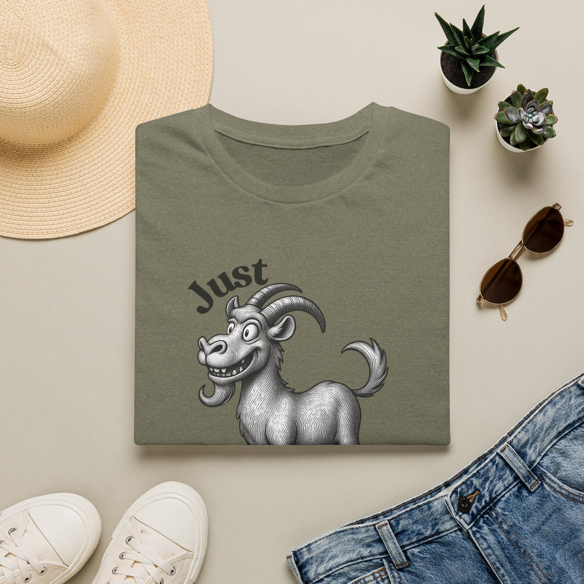 Just Goat With It T-Shirt | Funny Goat Illustration