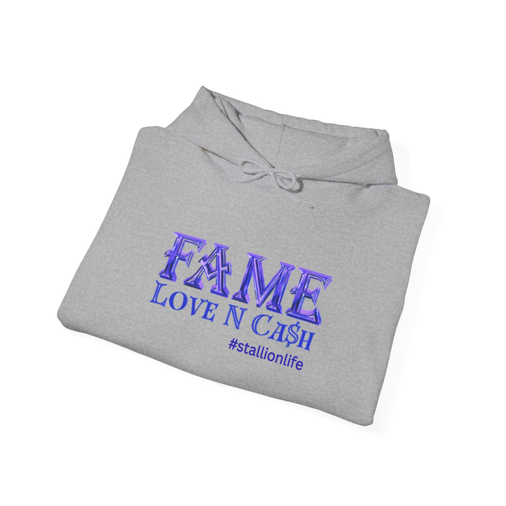 Fame Love N Cash Hoodie — Retro Purple Graphic Pullover