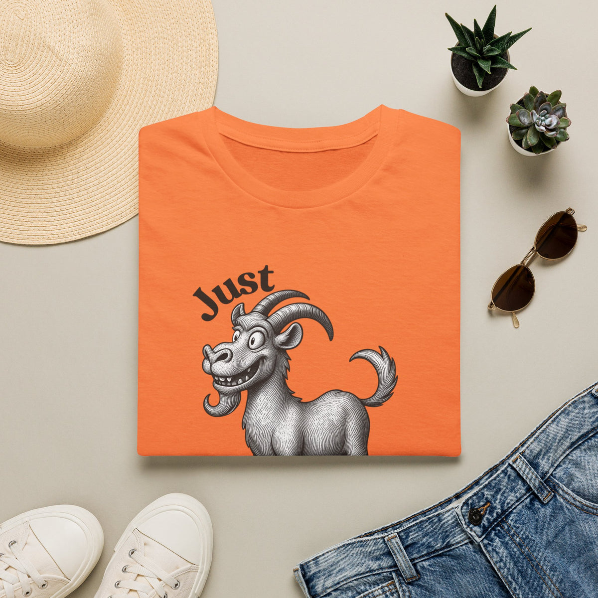Just Goat With It T-Shirt | Funny Goat Illustration