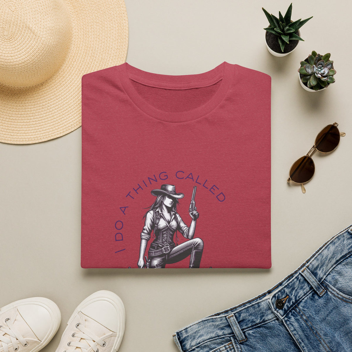 Cowgirl with Revolver T-Shirt | I Do a Thing Called What I Want design