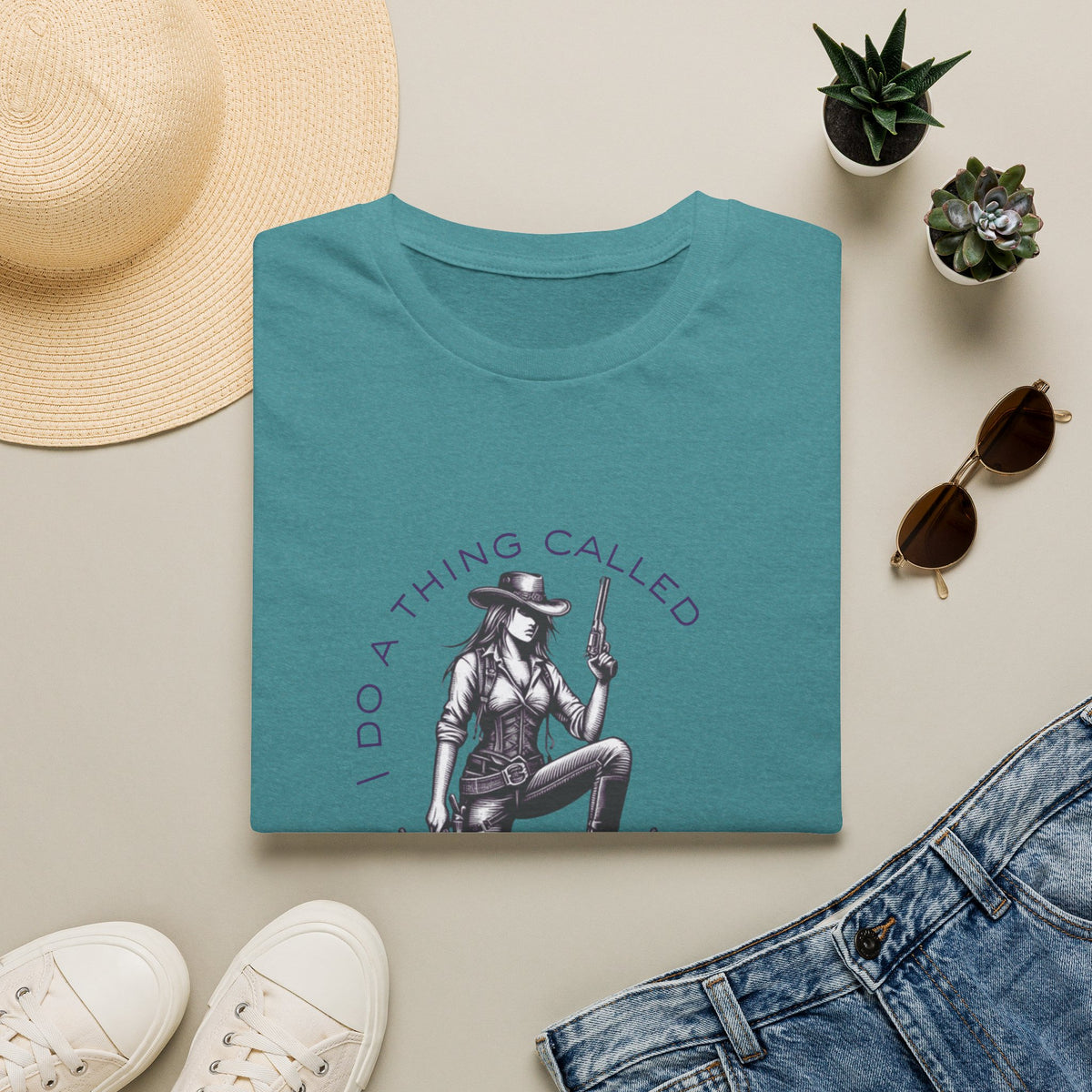 Cowgirl with Revolver T-Shirt | I Do a Thing Called What I Want design