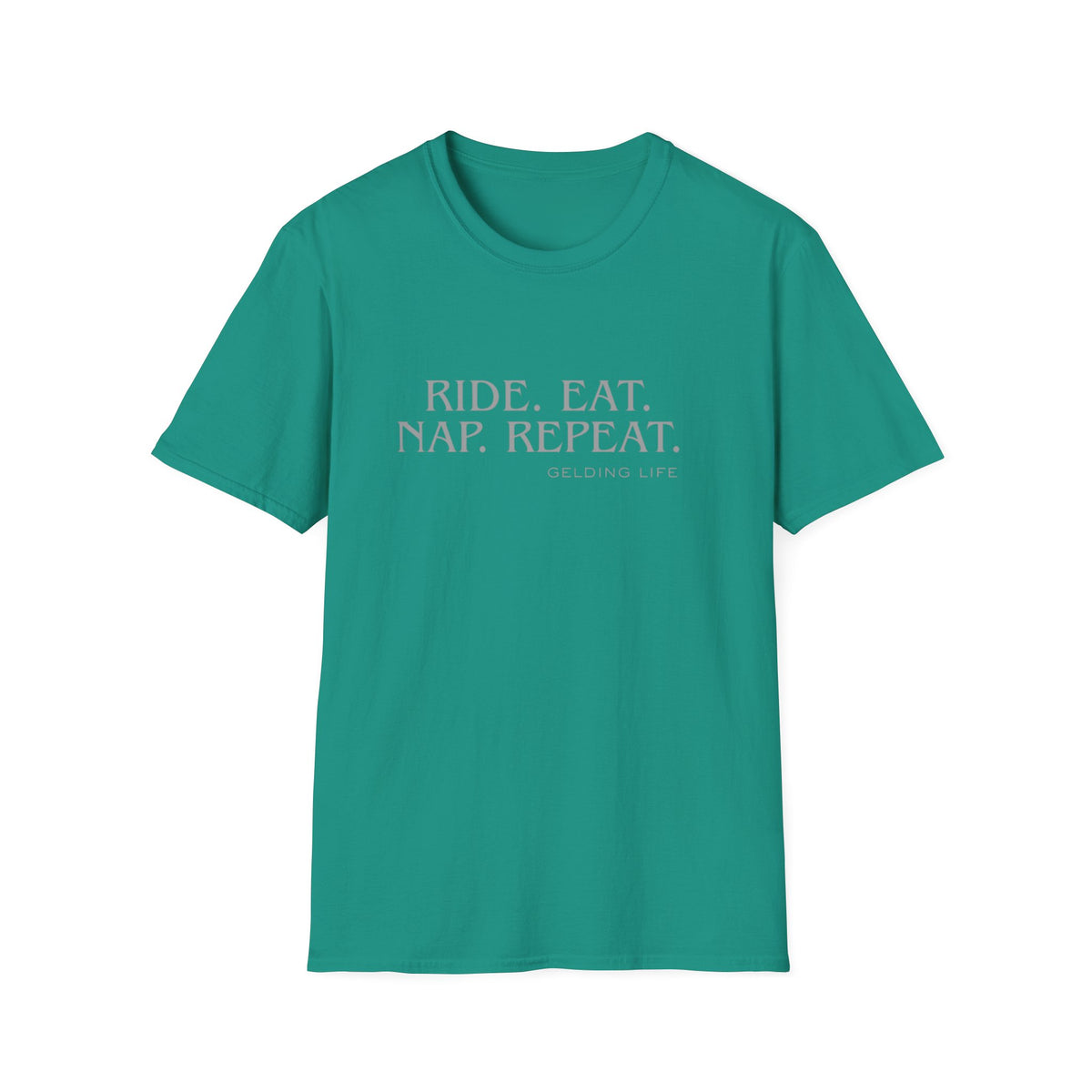 Ride. Eat. Nap. Repeat. T-Shirt | Gelding Life equestrian slogan tee