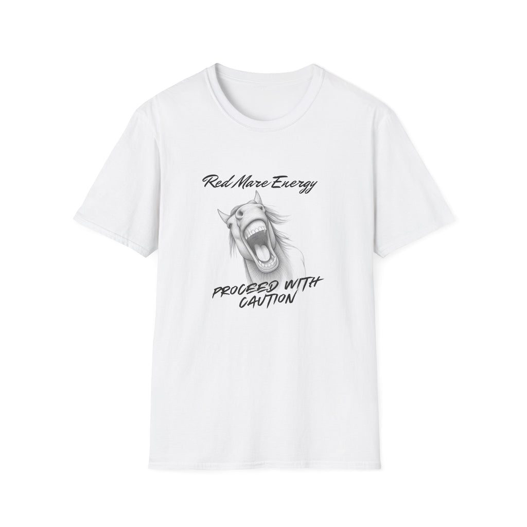 Red Mare Energy T-Shirt | Proceed With Caution design