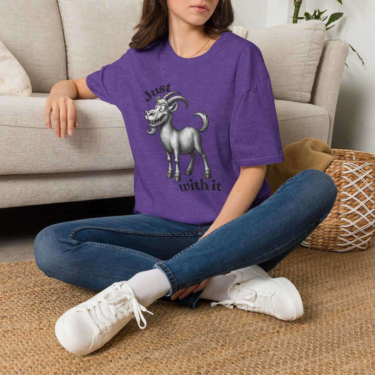 Just Goat With It T-Shirt | Funny Goat Illustration