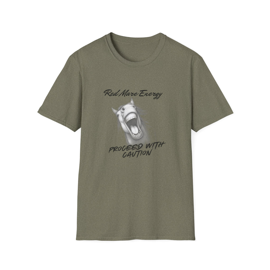 Red Mare Energy T-Shirt | Proceed With Caution design