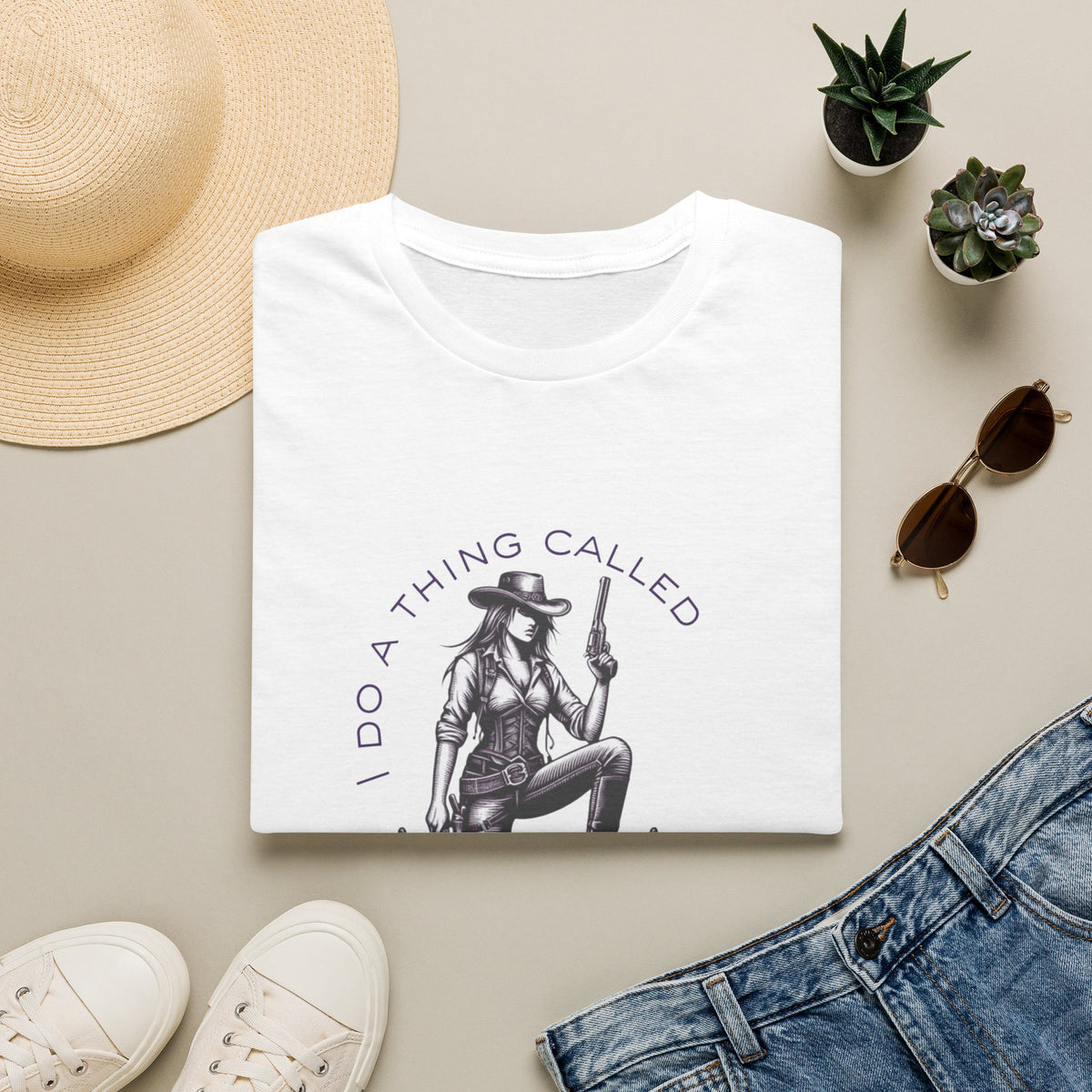 Cowgirl with Revolver T-Shirt | I Do a Thing Called What I Want design