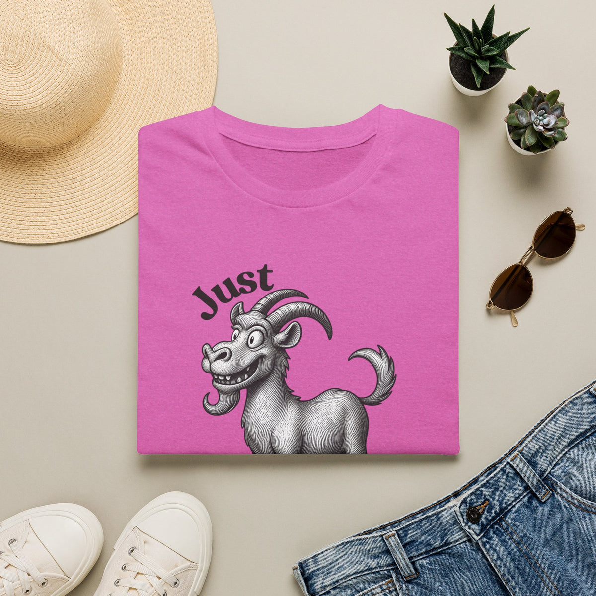 Just Goat With It T-Shirt | Funny Goat Illustration