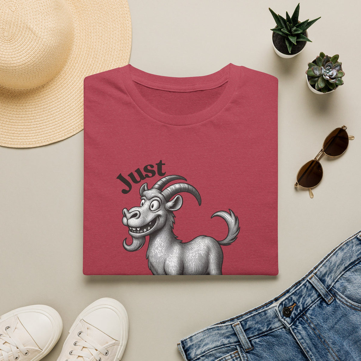 Just Goat With It T-Shirt | Funny Goat Illustration