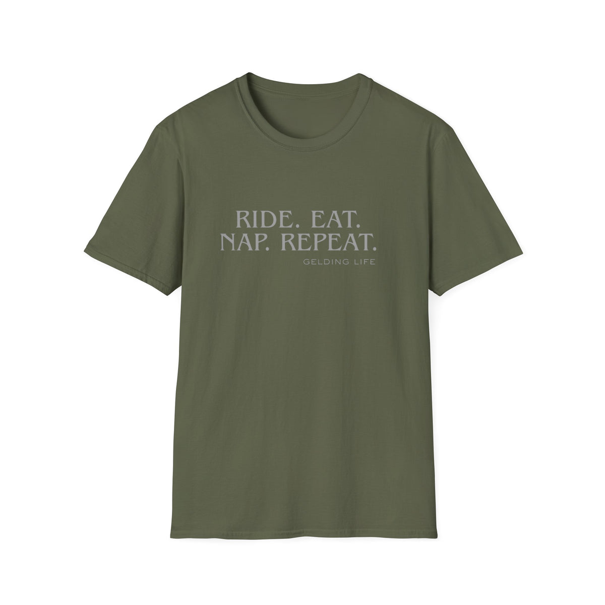 Ride. Eat. Nap. Repeat. T-Shirt | Gelding Life equestrian slogan tee