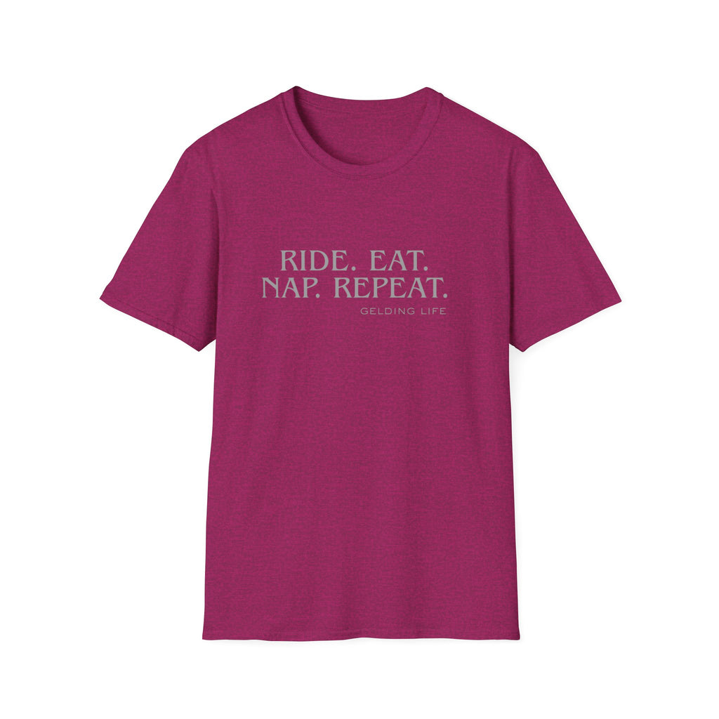 Ride. Eat. Nap. Repeat. T-Shirt | Gelding Life equestrian slogan tee