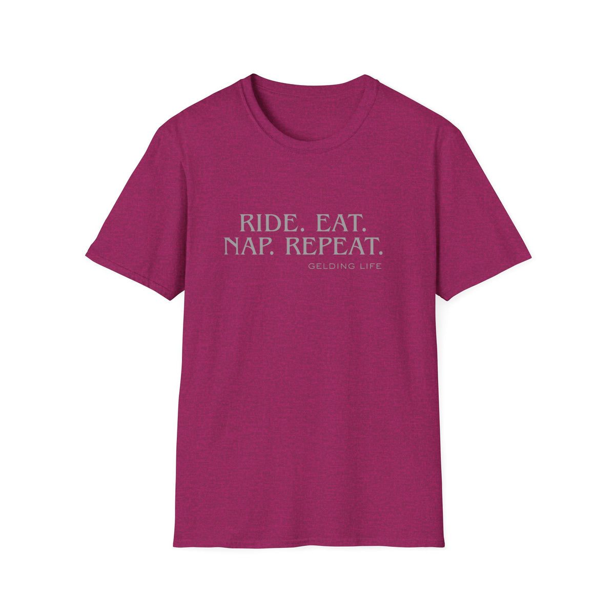 Ride. Eat. Nap. Repeat. T-Shirt | Gelding Life equestrian slogan tee