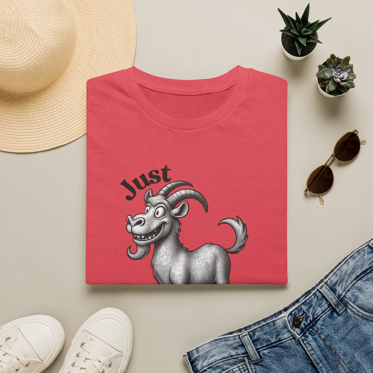 Just Goat With It T-Shirt | Funny Goat Illustration