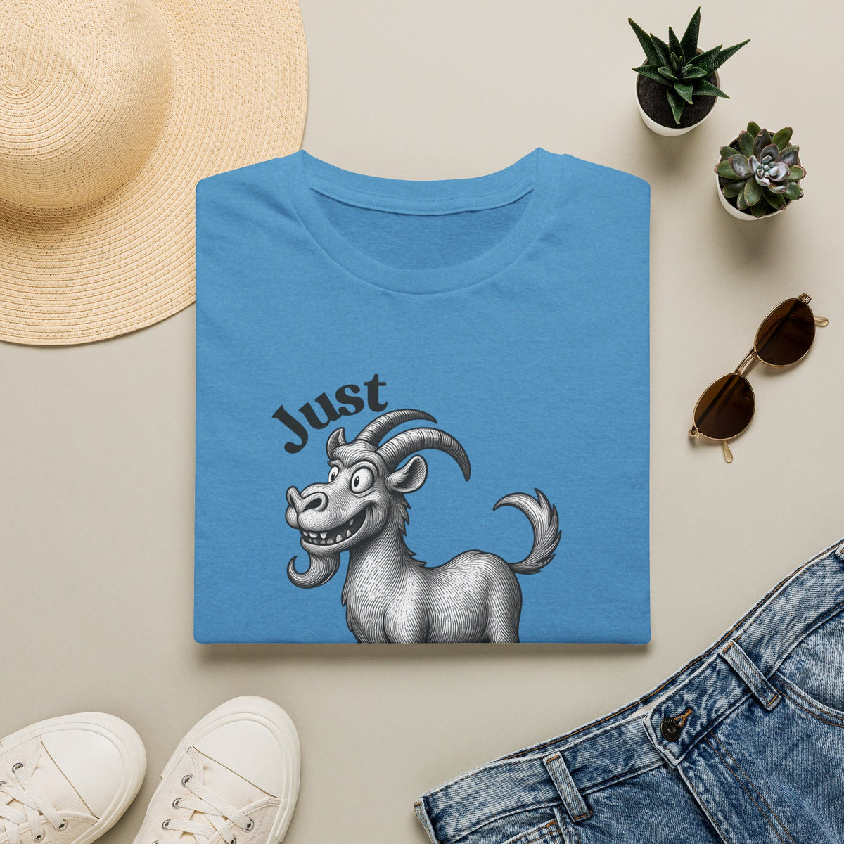 Just Goat With It T-Shirt | Funny Goat Illustration
