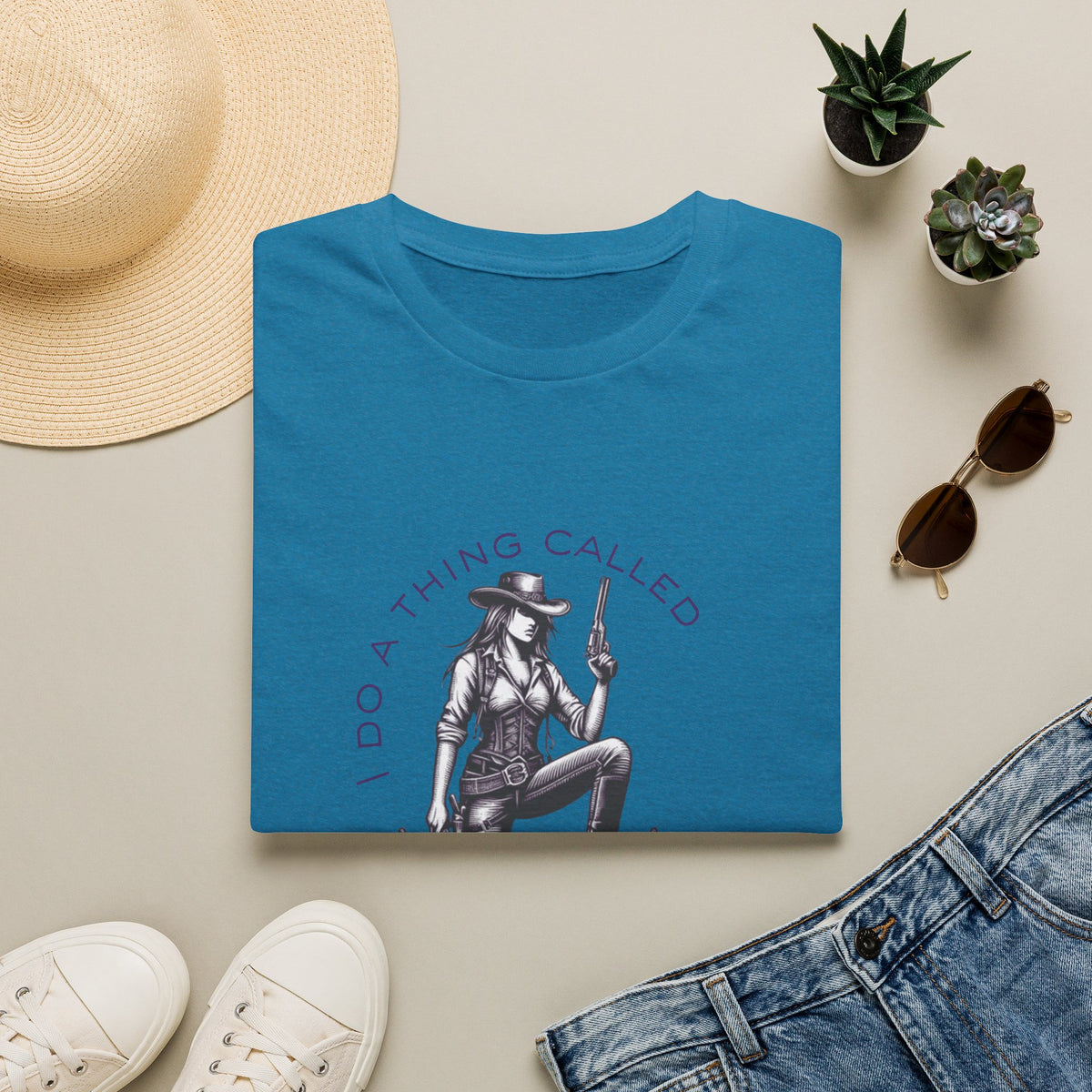 Cowgirl with Revolver T-Shirt | I Do a Thing Called What I Want design