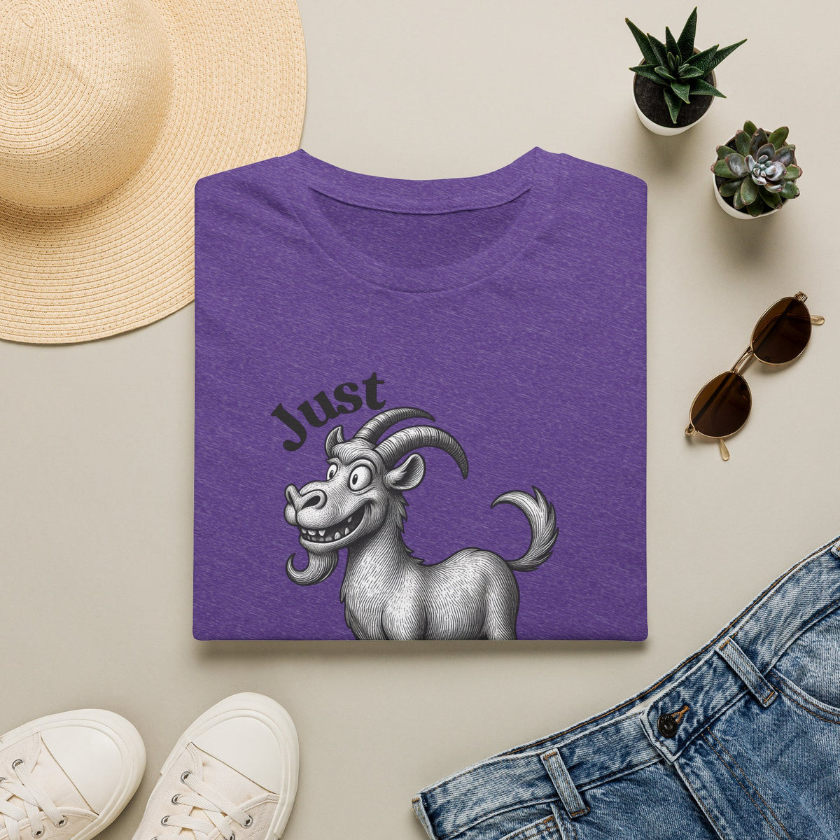 Just Goat With It T-Shirt | Funny Goat Illustration