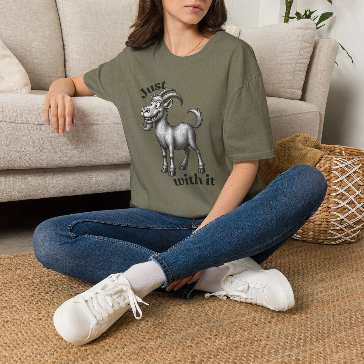 Just Goat With It T-Shirt | Funny Goat Illustration