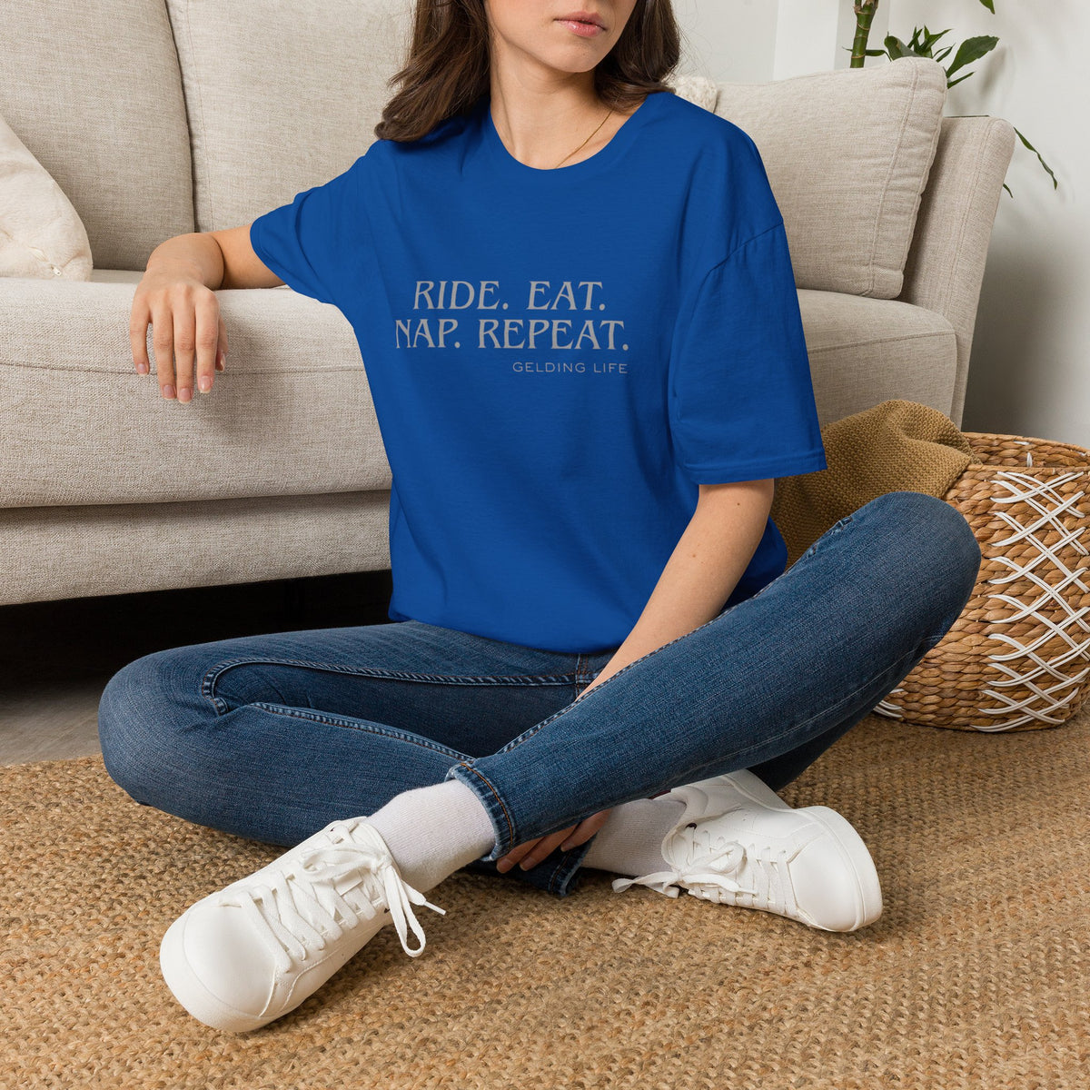 Ride. Eat. Nap. Repeat. T-Shirt | Gelding Life equestrian slogan tee