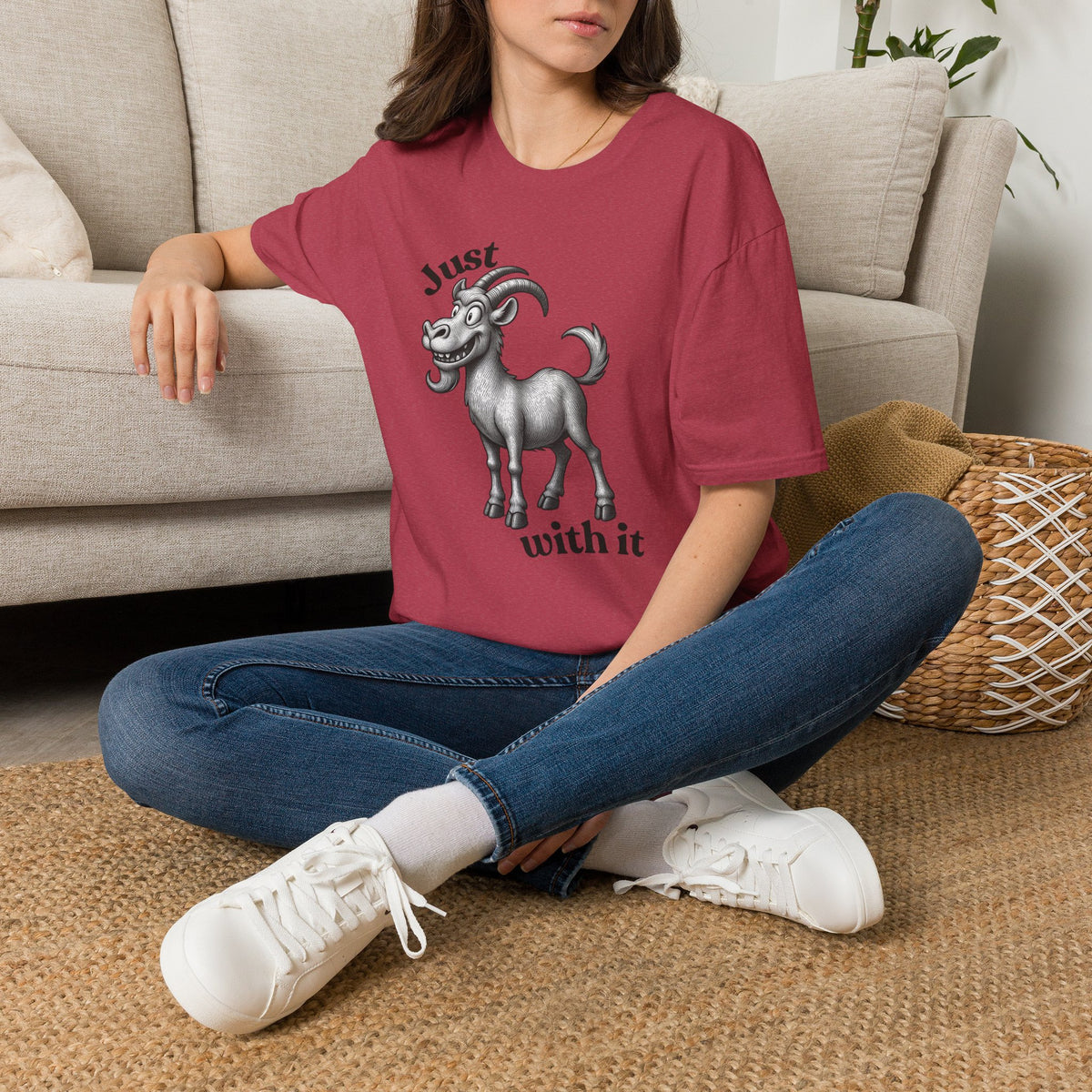 Just Goat With It T-Shirt | Funny Goat Illustration