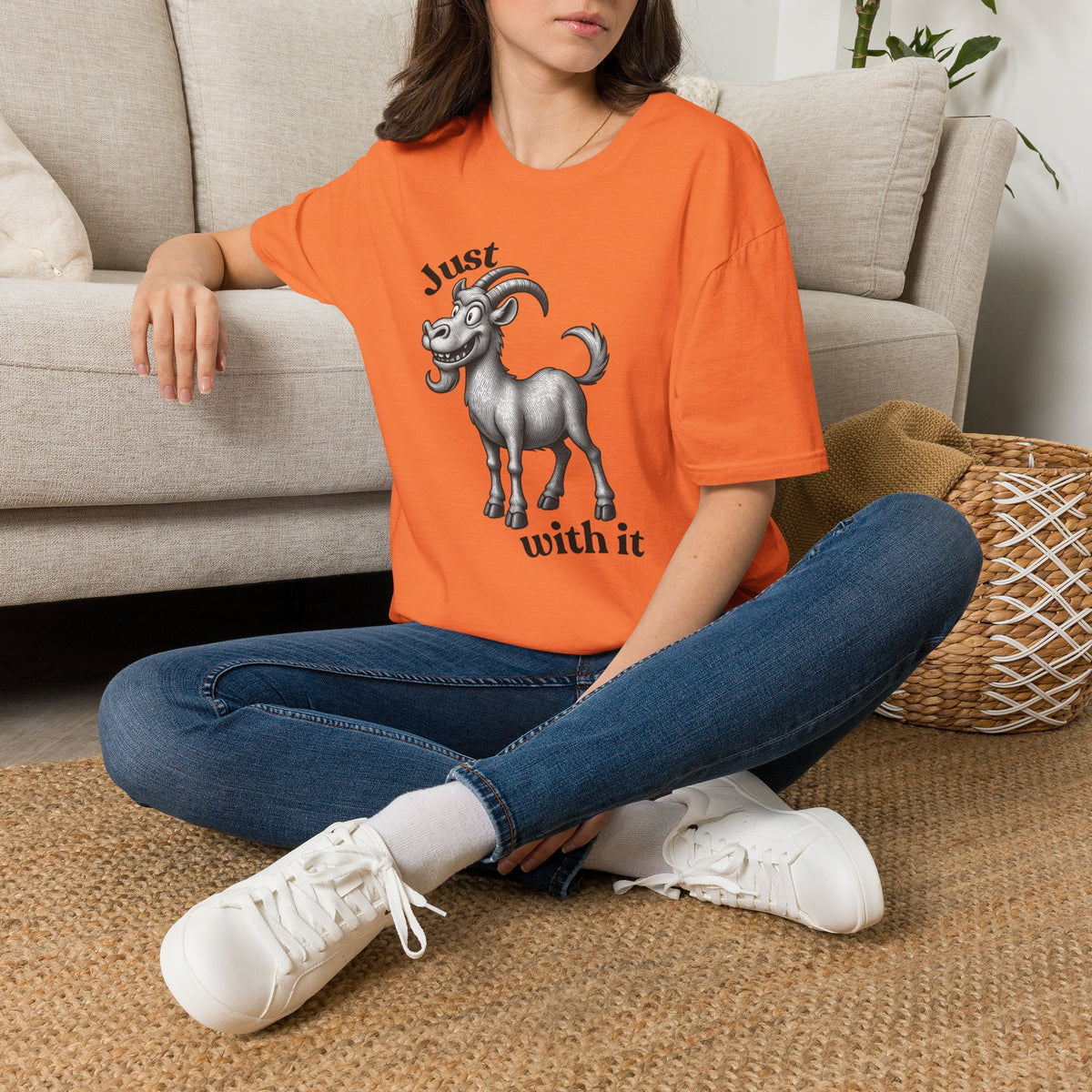 Just Goat With It T-Shirt | Funny Goat Illustration
