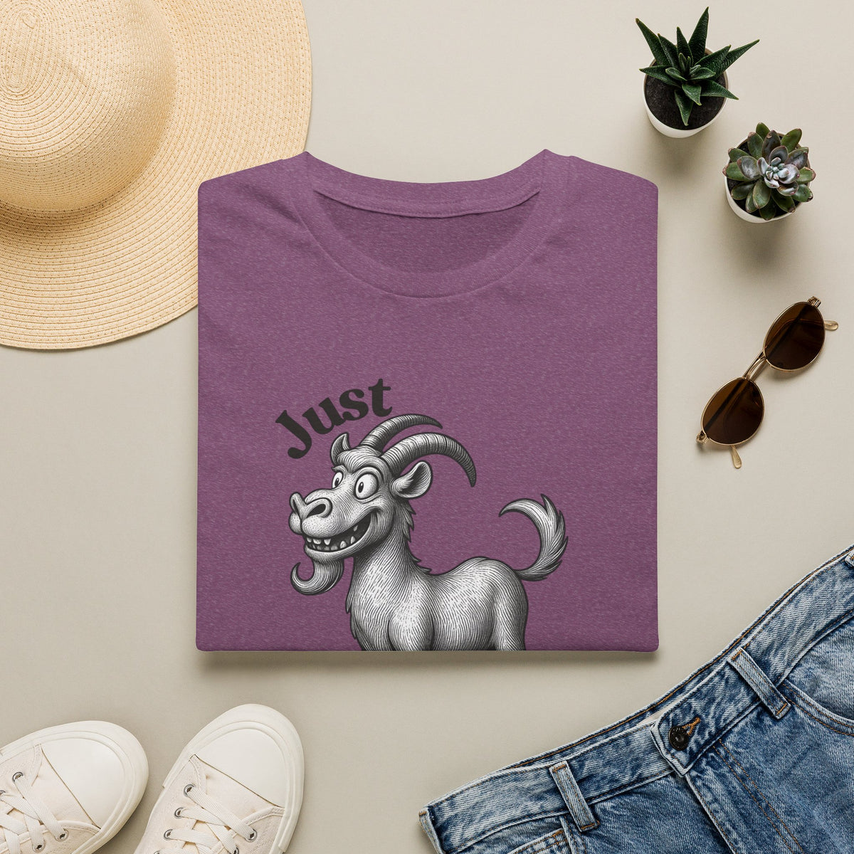 Just Goat With It T-Shirt | Funny Goat Illustration