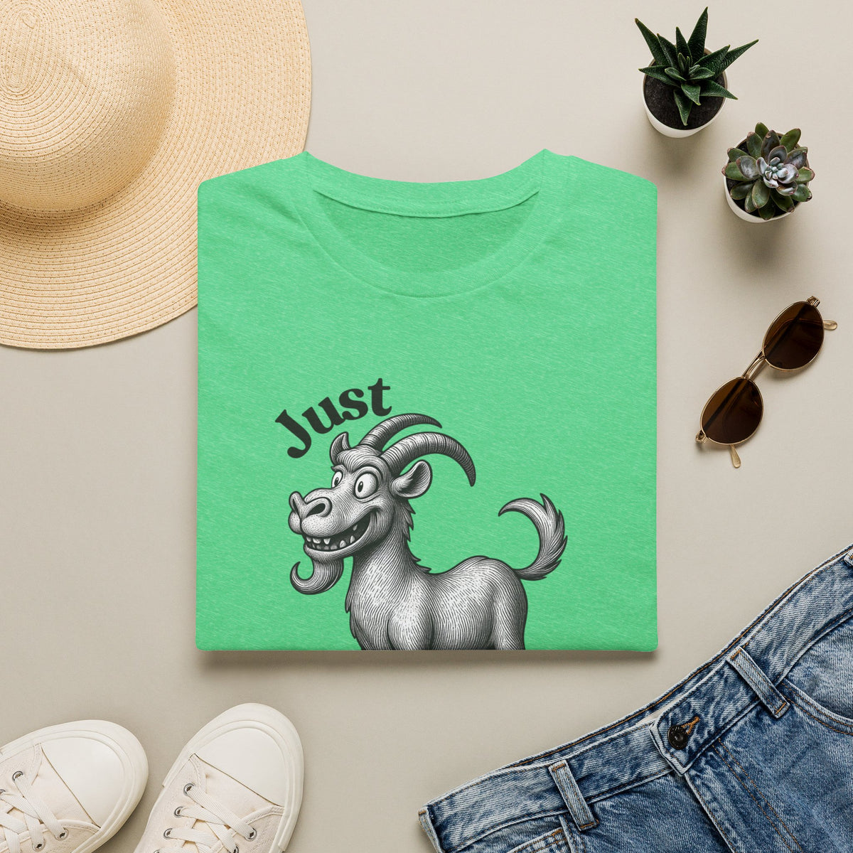 Just Goat With It T-Shirt | Funny Goat Illustration