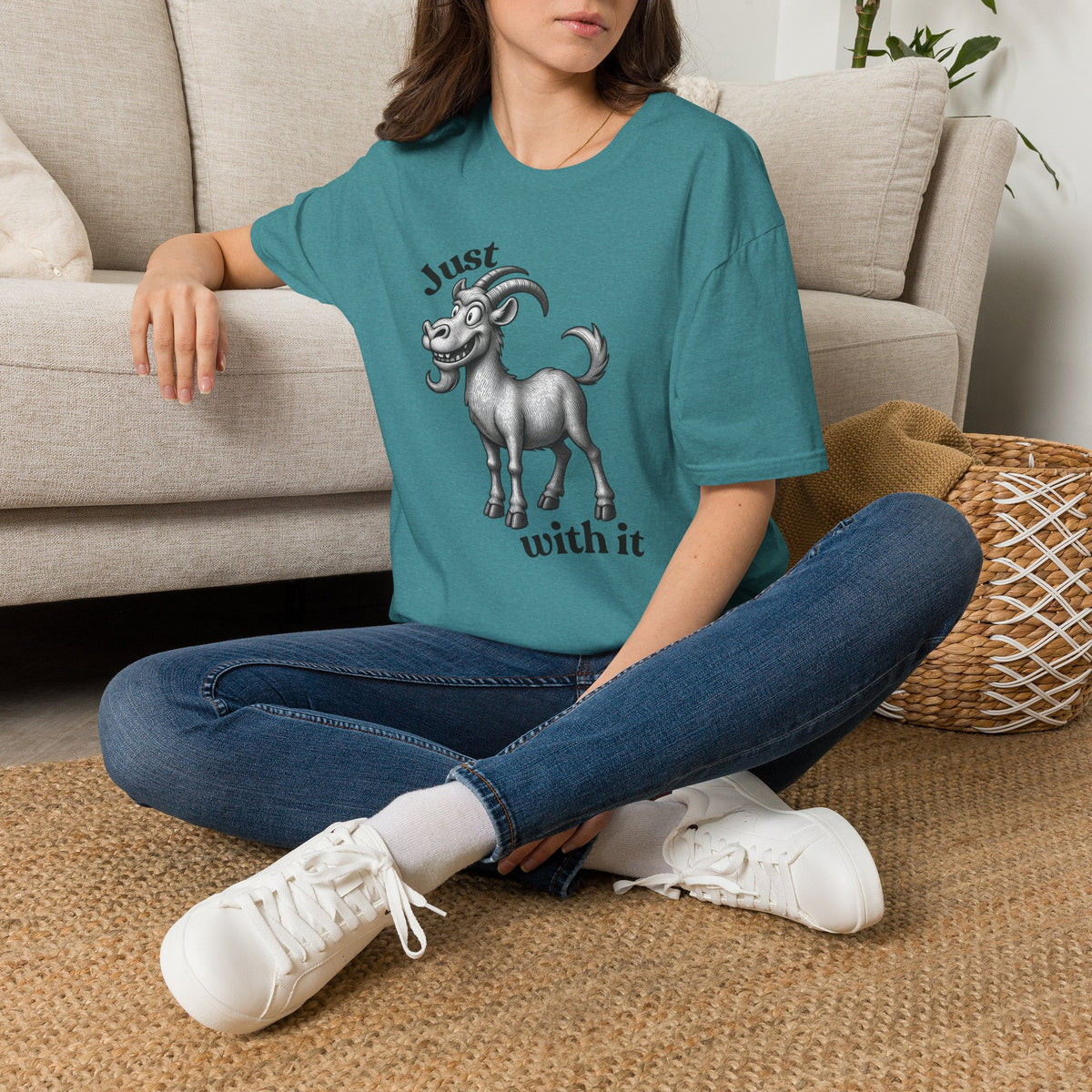 Just Goat With It T-Shirt | Funny Goat Illustration