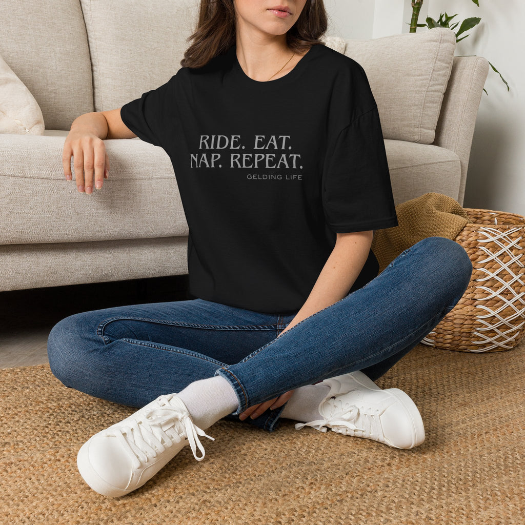 Ride. Eat. Nap. Repeat. T-Shirt | Gelding Life equestrian slogan tee