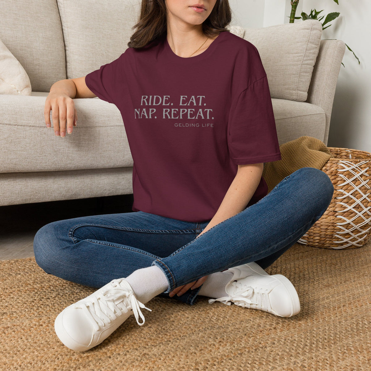 Ride. Eat. Nap. Repeat. T-Shirt | Gelding Life equestrian slogan tee
