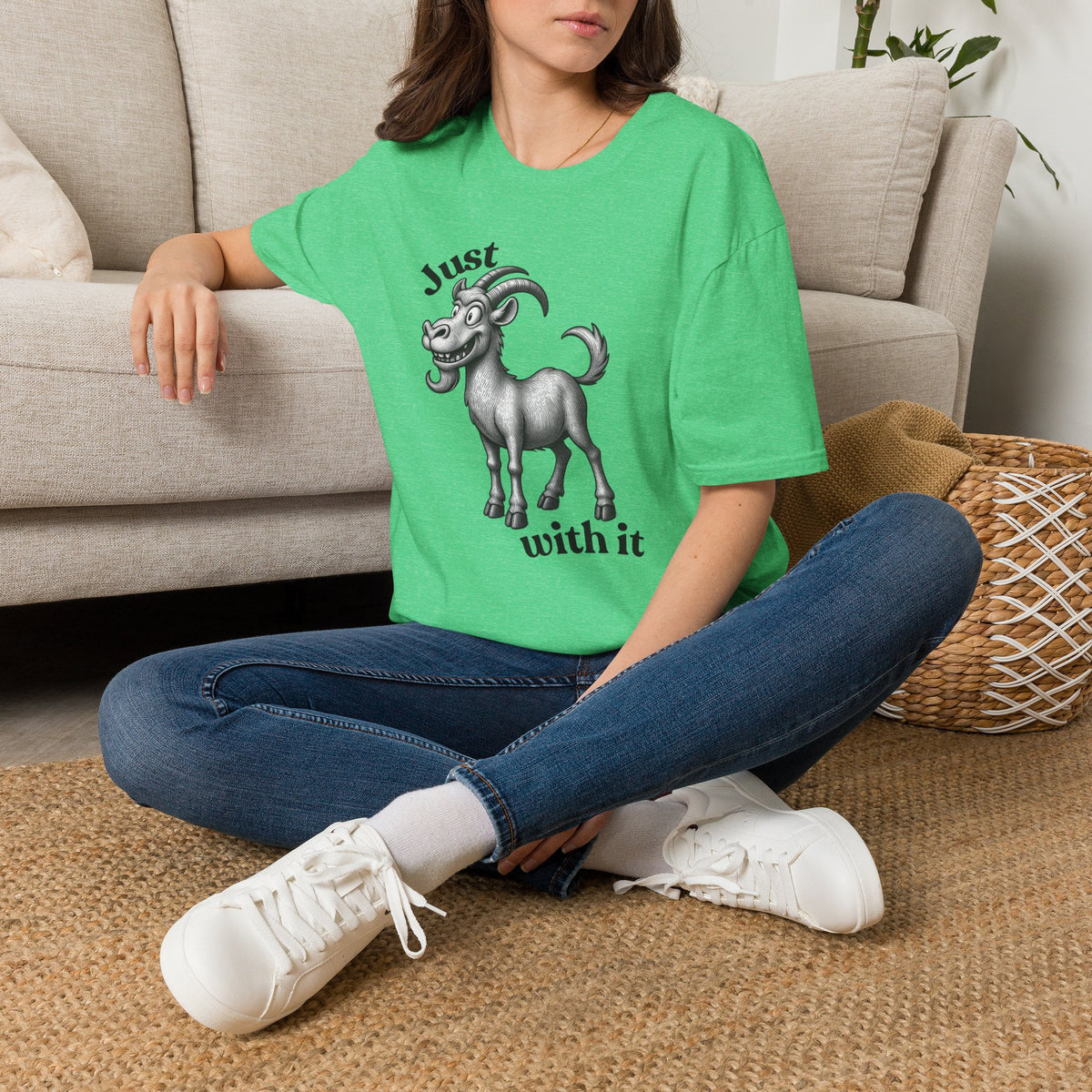 Just Goat With It T-Shirt | Funny Goat Illustration