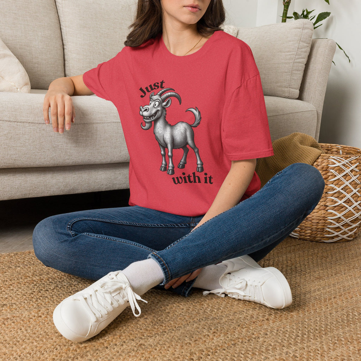 Just Goat With It T-Shirt | Funny Goat Illustration