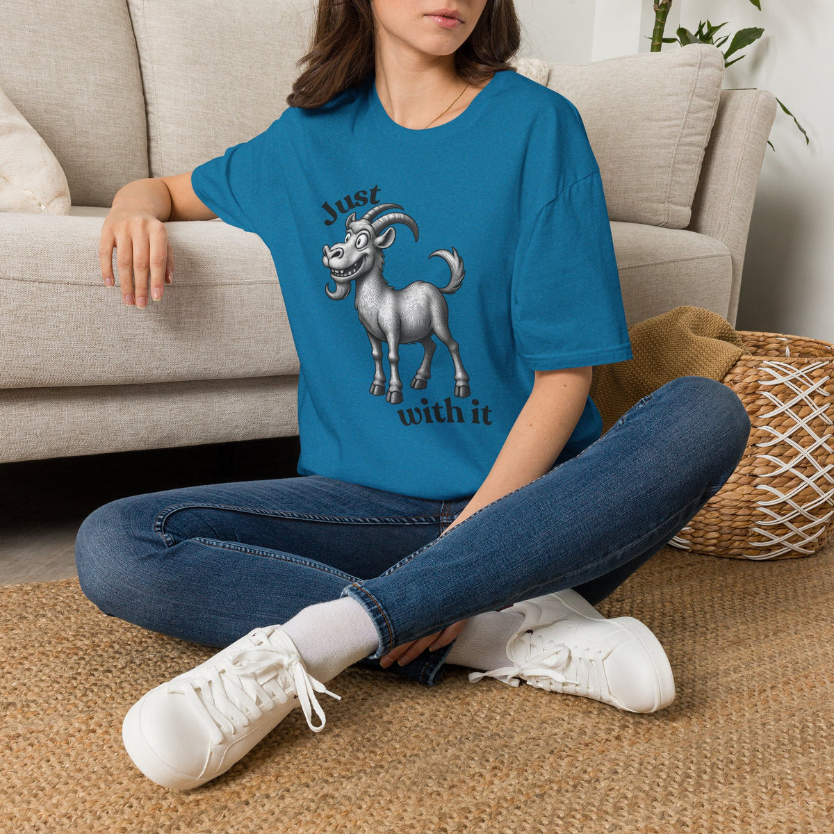 Just Goat With It T-Shirt | Funny Goat Illustration