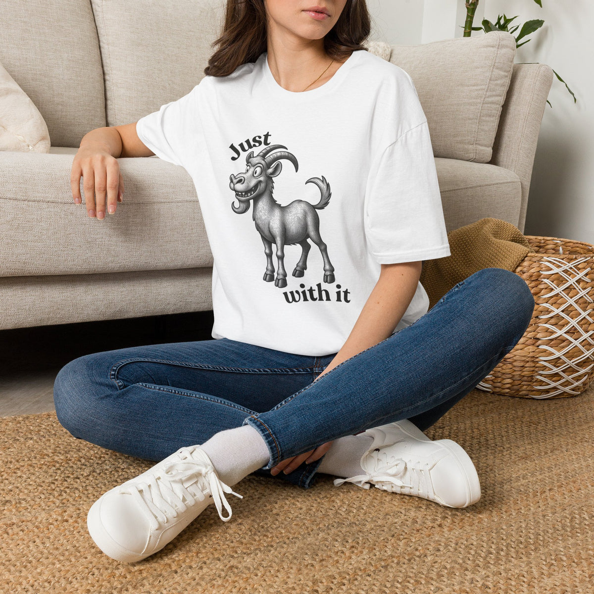 Just Goat With It T-Shirt | Funny Goat Illustration