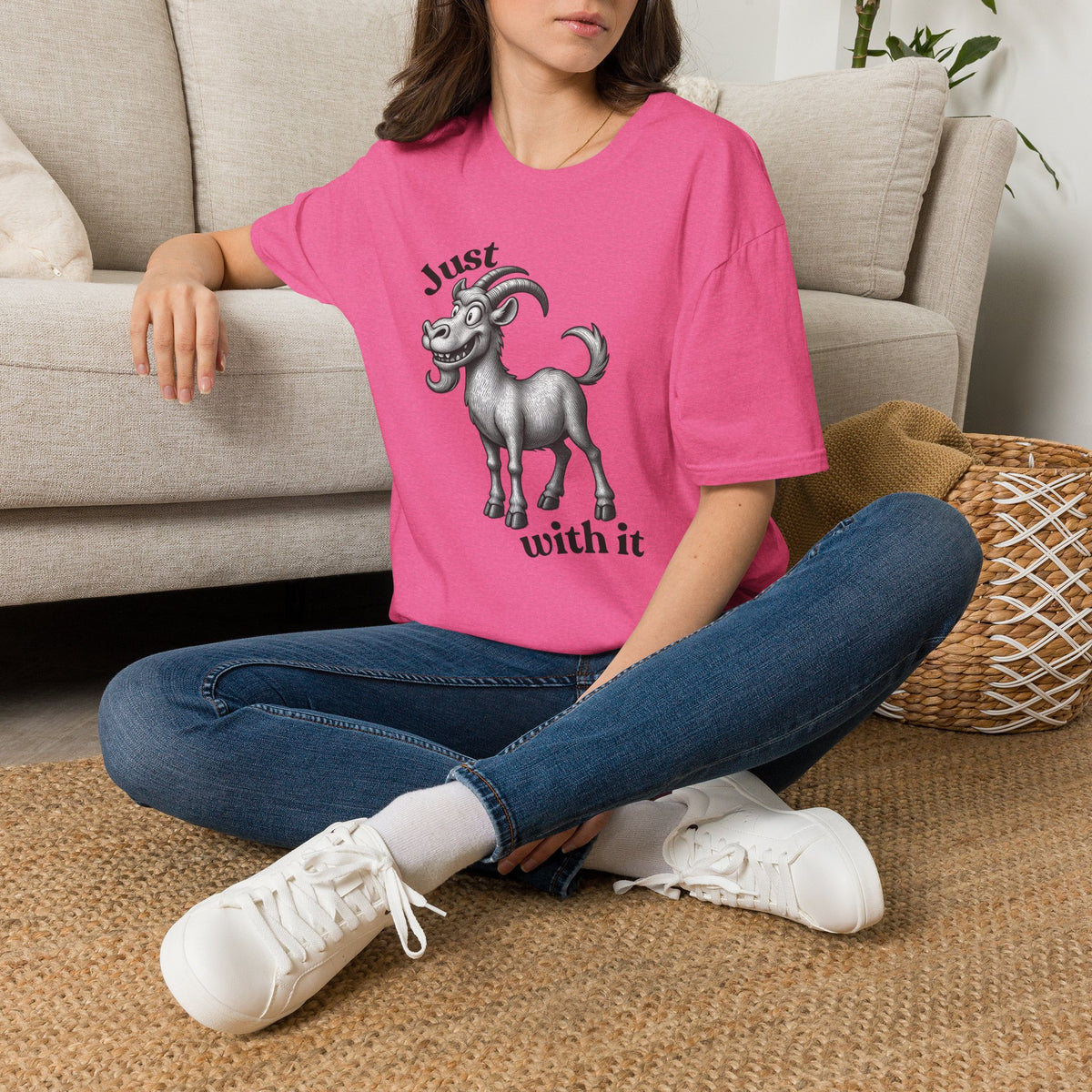 Just Goat With It T-Shirt | Funny Goat Illustration