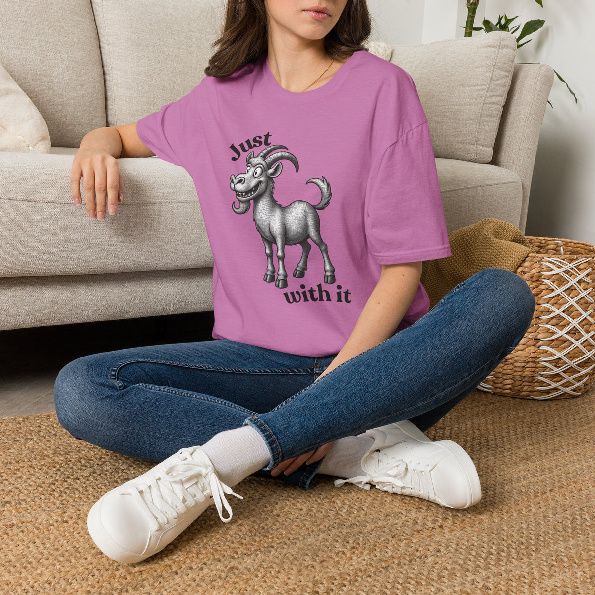 Just Goat With It T-Shirt | Funny Goat Illustration