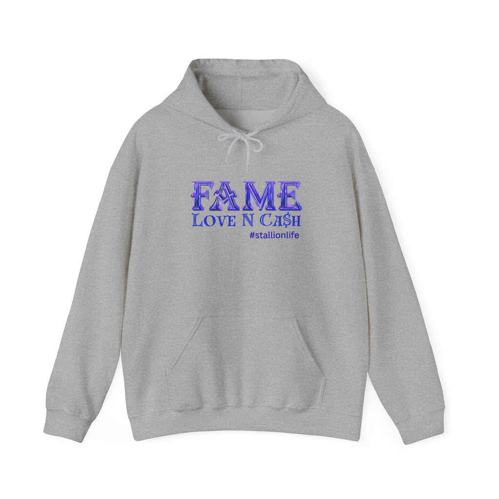 Fame Love N Cash Hoodie — Retro Purple Graphic Pullover