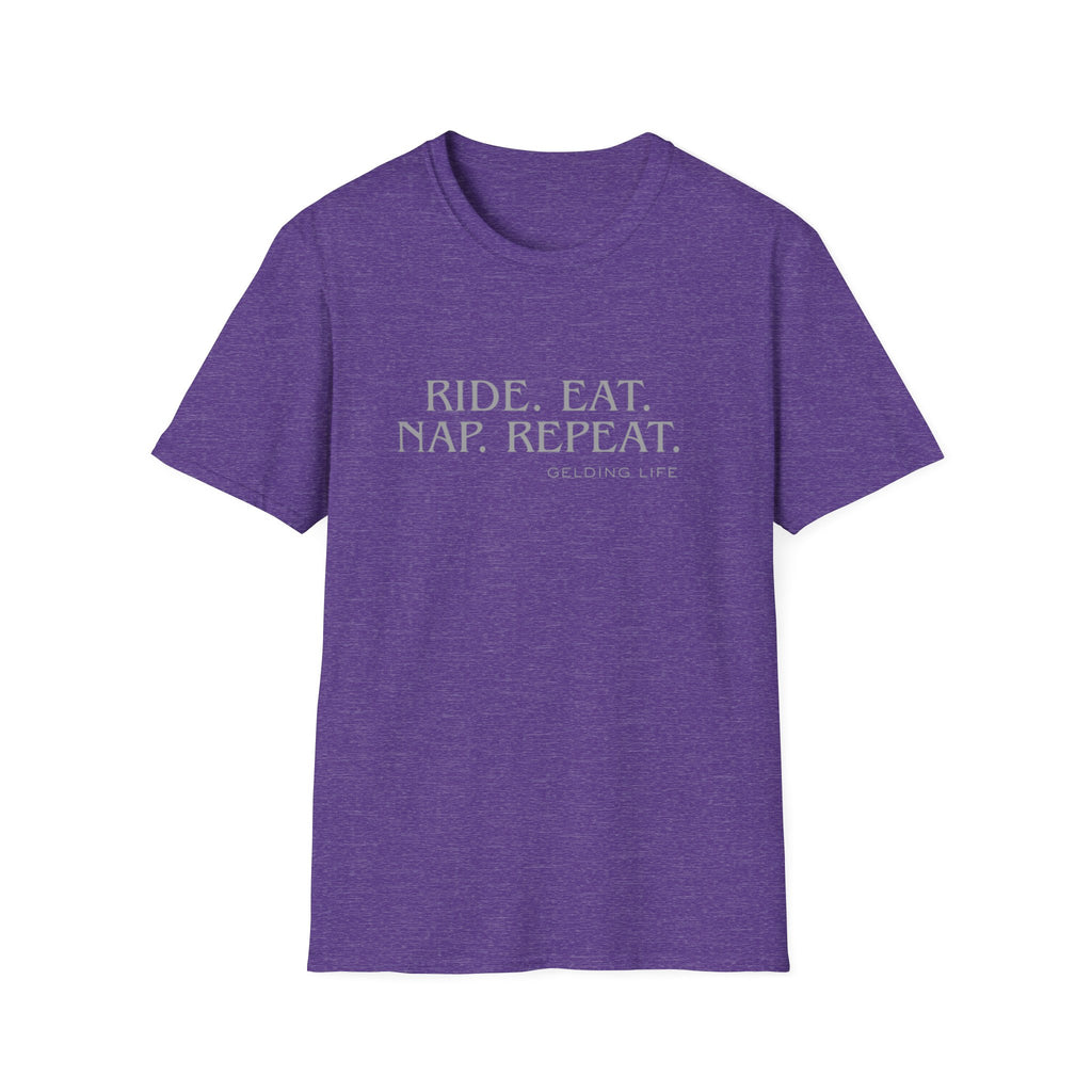 Ride. Eat. Nap. Repeat. T-Shirt | Gelding Life equestrian slogan tee