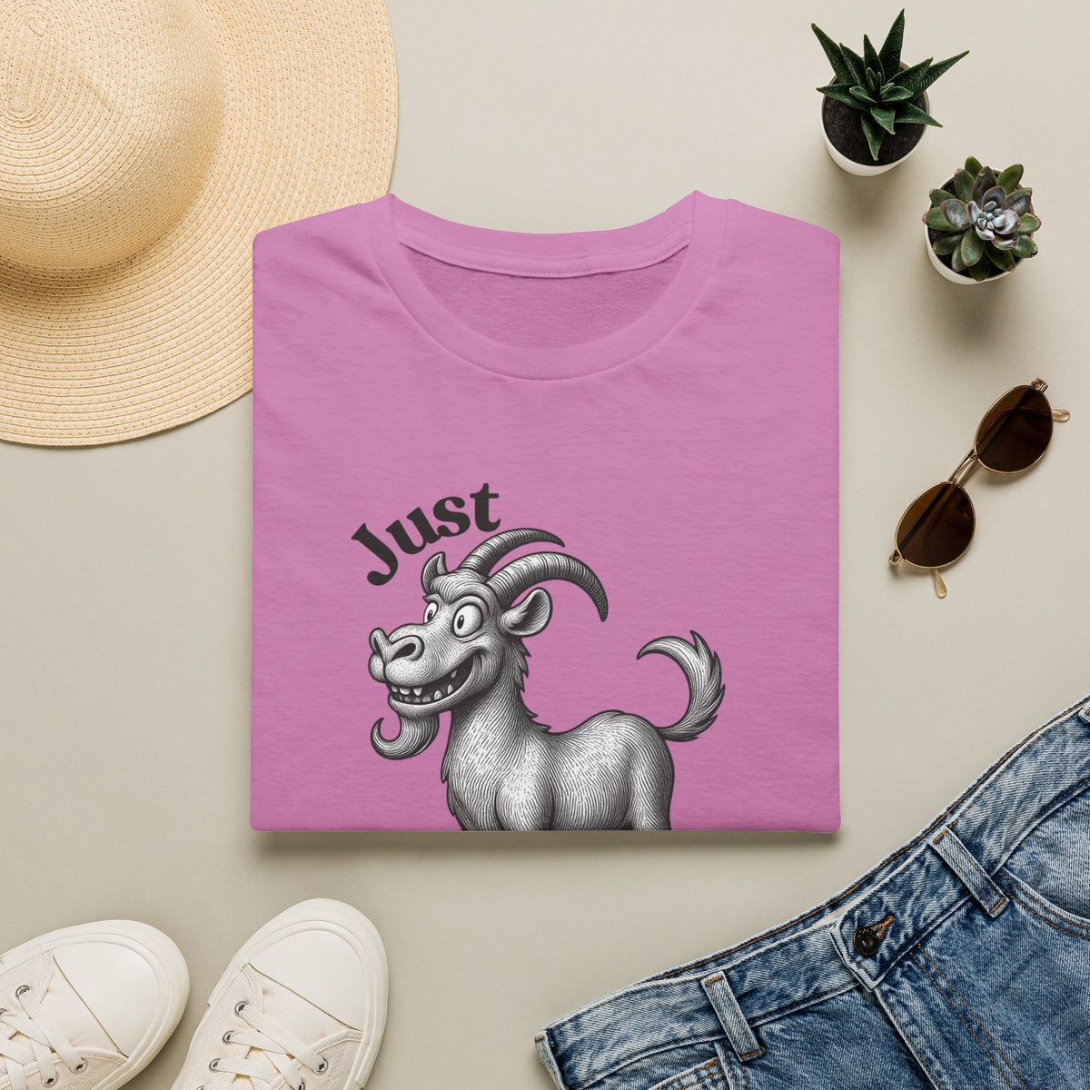 Just Goat With It T-Shirt | Funny Goat Illustration