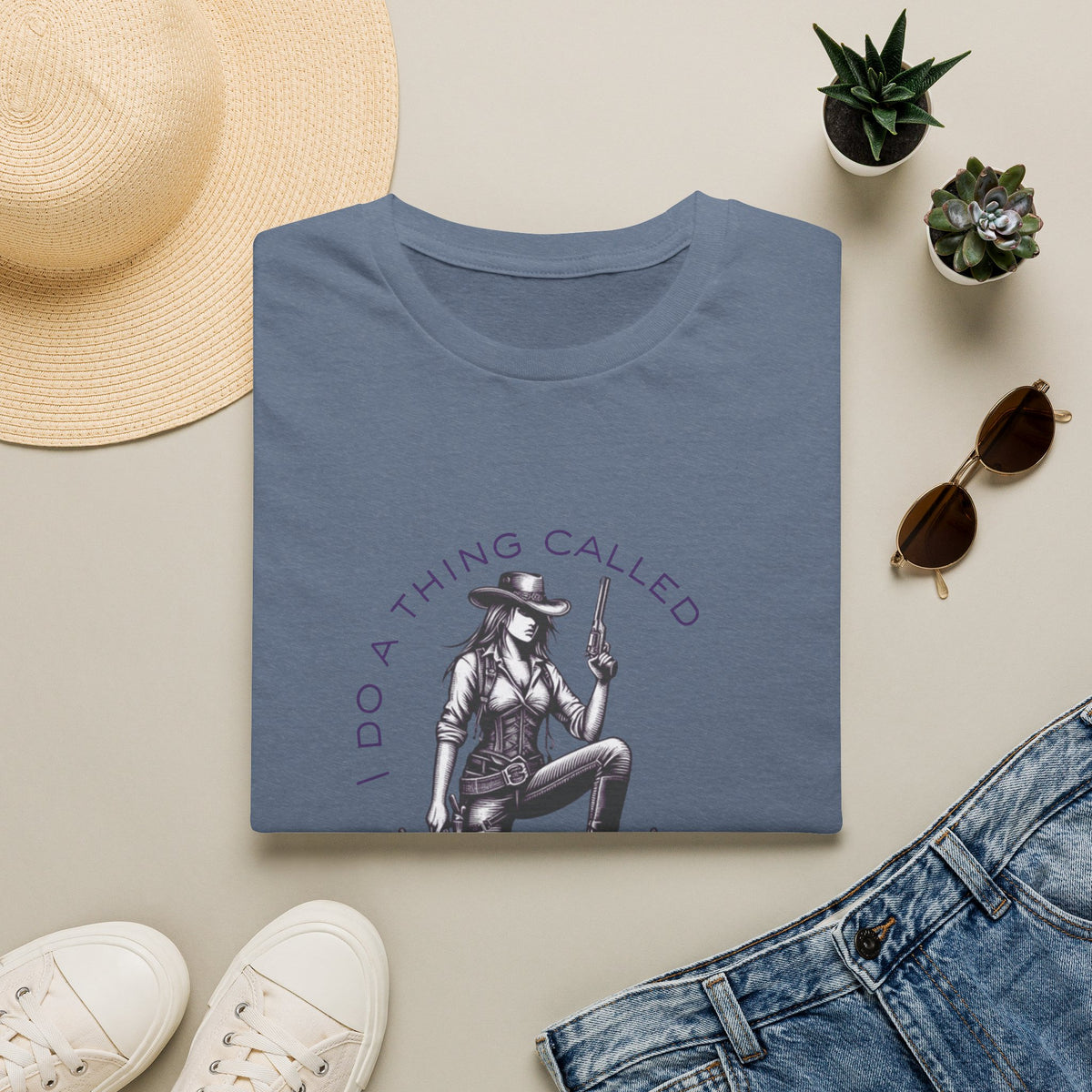 Cowgirl with Revolver T-Shirt | I Do a Thing Called What I Want design
