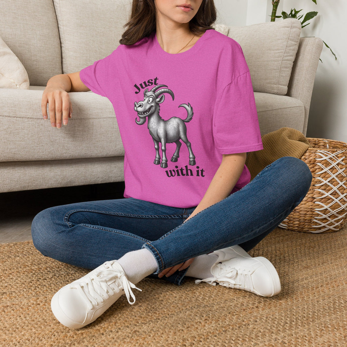Just Goat With It T-Shirt | Funny Goat Illustration